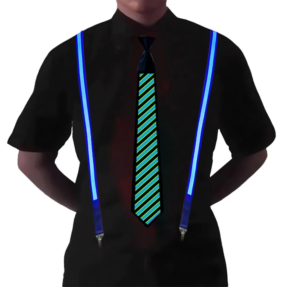 

Rainbow LED Light Tie Narrow Neon Flashing Glow Rave Party Necktie Cyberpunk Adjustable Hip-hop Luminous Cravat