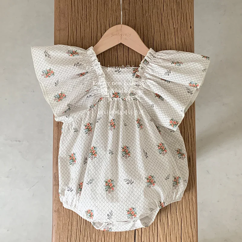 0-24Months Girl's Floral Romper Cute Puff Sleeve Baby Summer Jumpsuit Soft Breathable Cotton Toddler Overalls Children Clothes