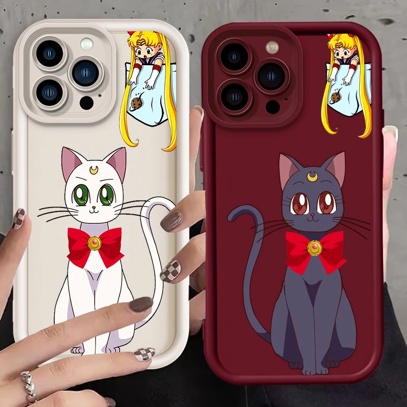 Sailor Moon Cat Cartoon Eye Ladder For Apple iPhone 15 14 13 12 11 XS XR X Pro Max Plus Back Phone Case