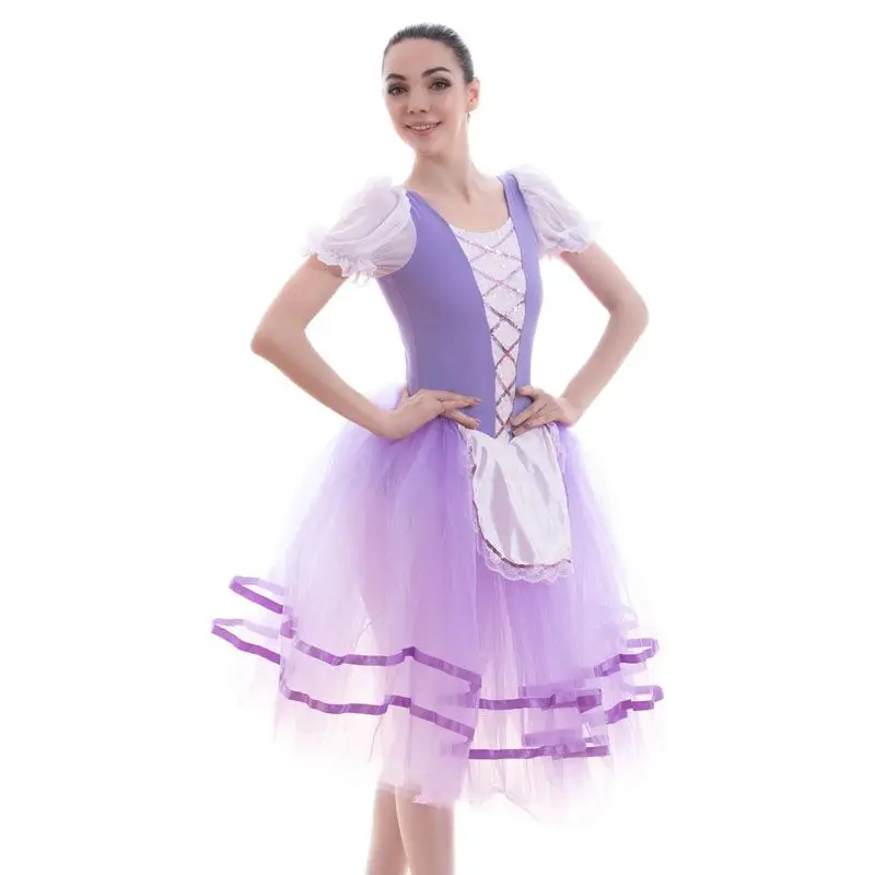 

18420 Top Quality Adult Girls Puff Sleeve Purple Ballet Dance Tutu Romantic Style Ballet Dance Tutu Dress Stage Show Costume