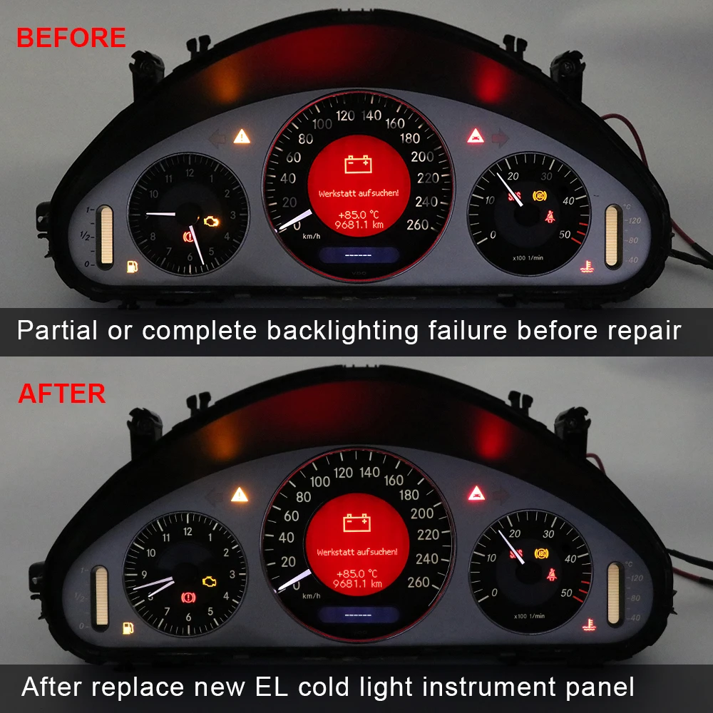 Instrumententafel mit EL-Kaltlicht für Mercedes W211 260KM Schwarz – Detail 3