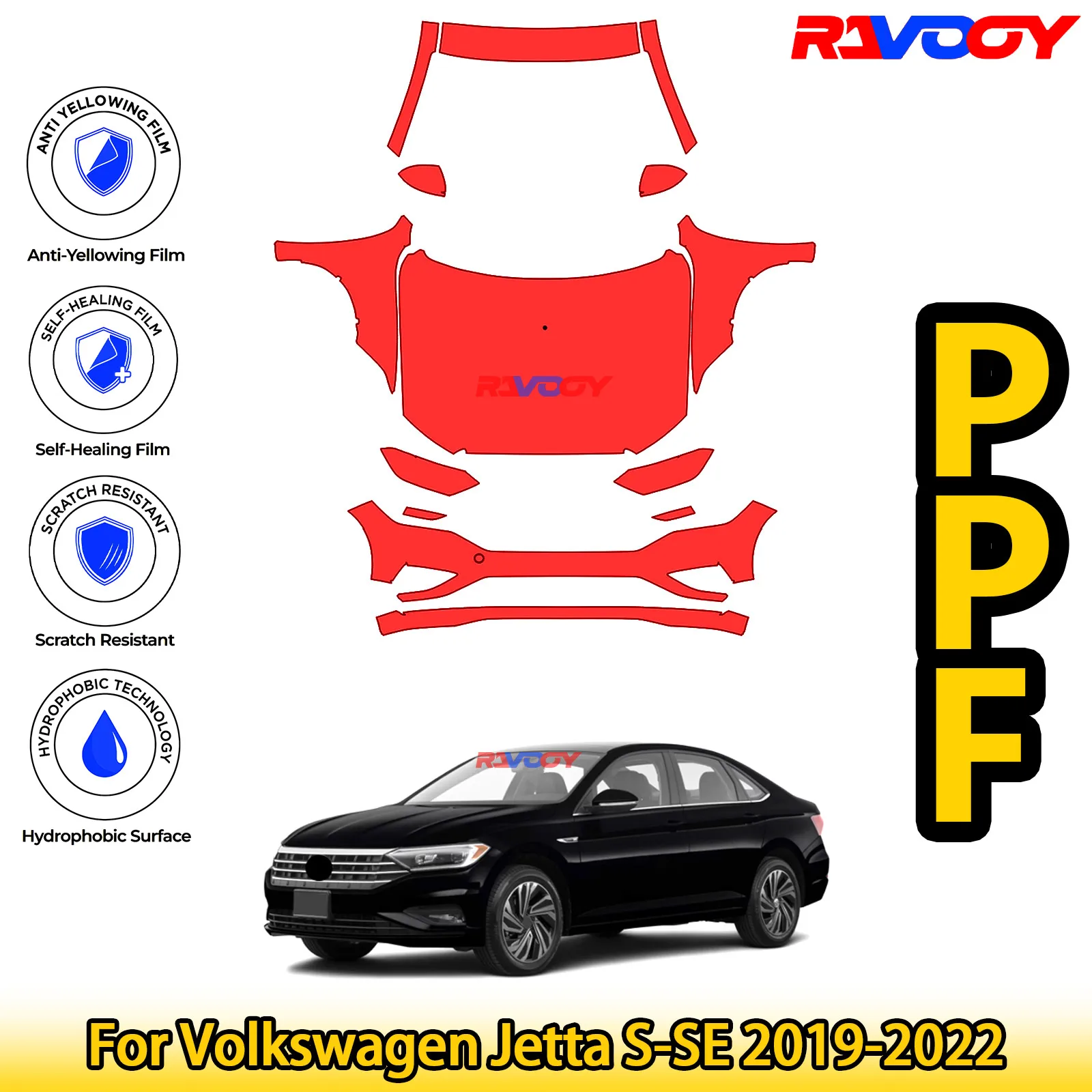 For Volkswagen Jetta S-SE 2019-2022 Glossy Matte Black Precut front PPF Kit Paint Protection Film