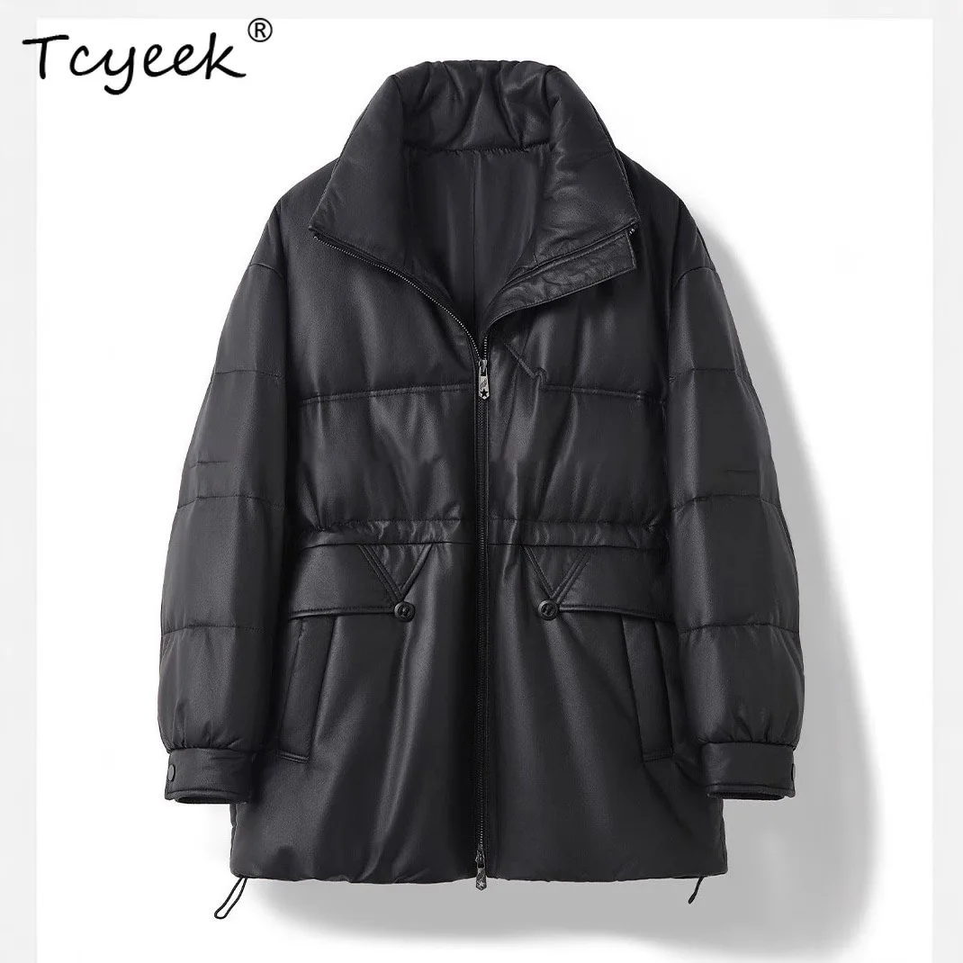 Tcyeek peau De mouton duvet De canard blanc automne hiver haut De gamme revers femmes veste en cuir véritable Jaqueta De Couro légítimo Feminina