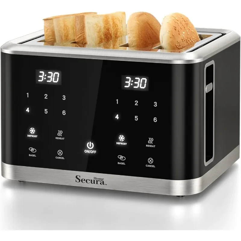 Secura Toaster 4-Slice TouchScreen, Toaster with Dual Control Panels of 6 Shade Settings, Digital Timer