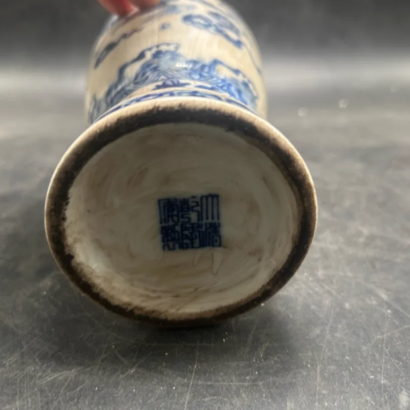 Antique Ceramics Qing Qianlong Blue and White Dragon Pattern Elephant Ear Bottle Ornament Folk Art Collection handicraft