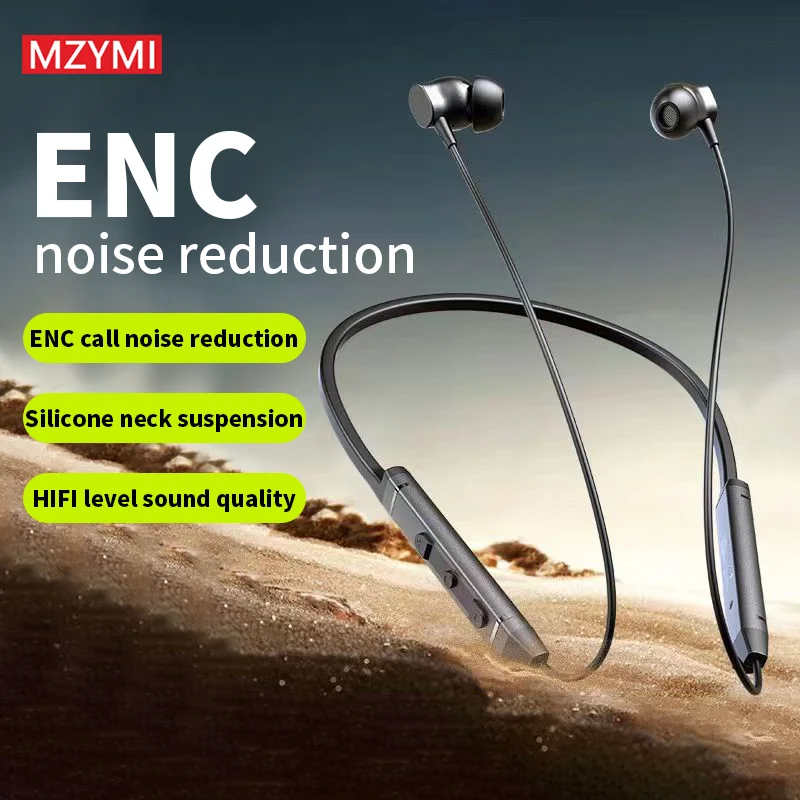 MZYMI BS09 ENC Neckband Wireless Earphones Bluetooth 5.3 Noise Reduction Headphones HiFi Stereo Sport Headset With Mic