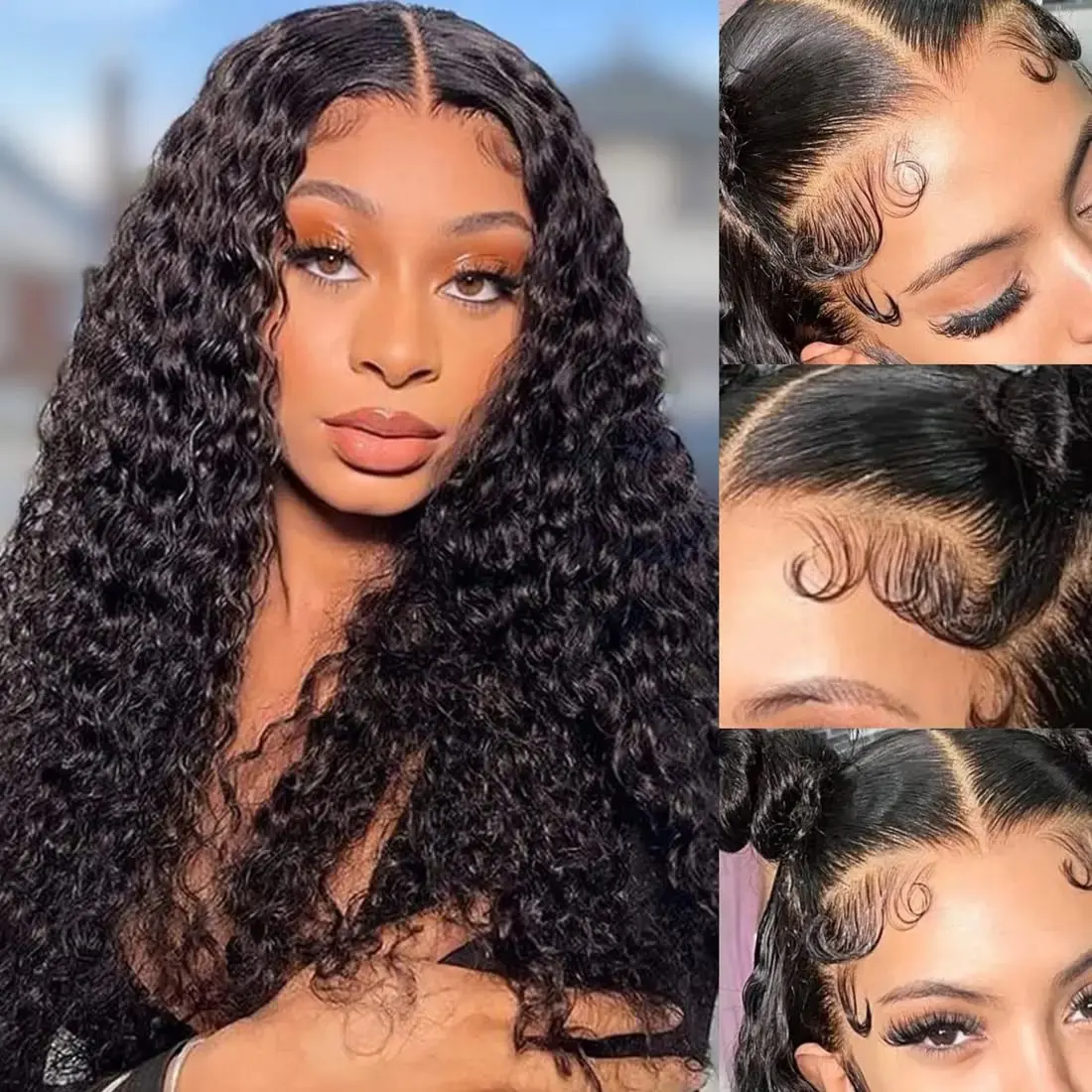 Rosabeauty 13x6 Lace Front Human Hair Wig 13X4 250 Density Deep Wave 40Inch Preplucked Glueless Ready To Go Curly Wig  For Women