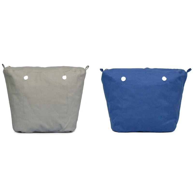 2 Pcs Waterproof Solid Canvas Insert Inner Lining Insert Zipper Pocket For O Bag Handbag Bag, Light Gray & Deep Blue