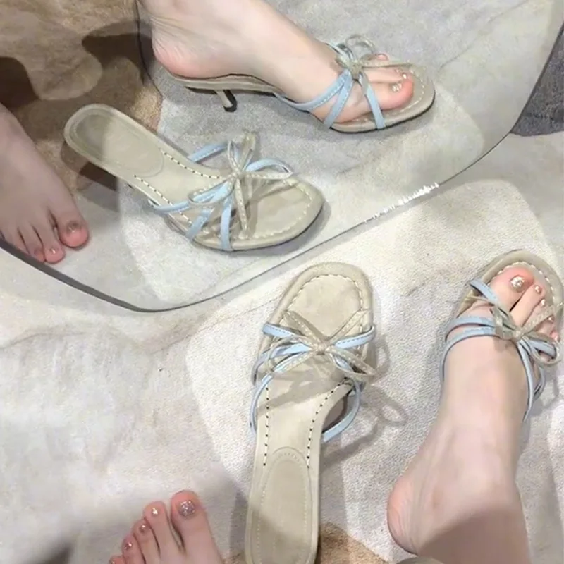 French-Style Slippers With Straps, Fairy-Style Fashionable Flip-Flops, Beautiful Summer Bows For Women'S Shoes