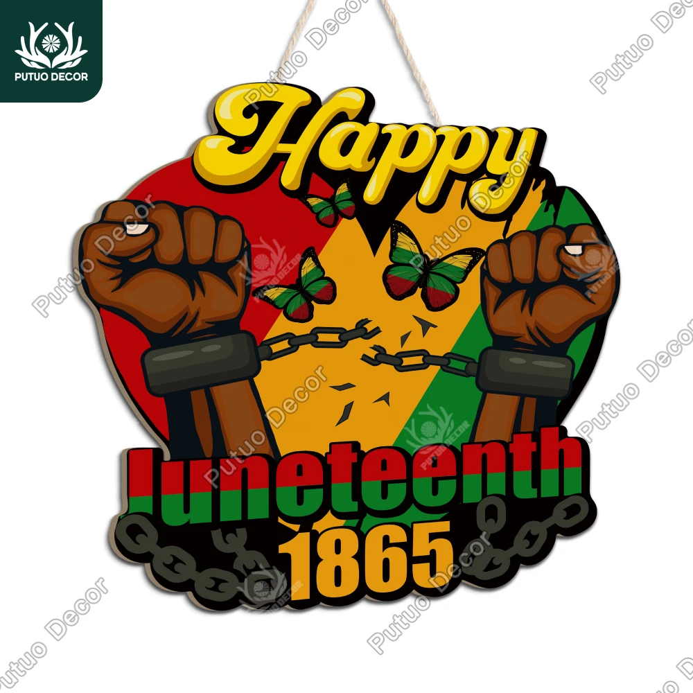 

Putuo Decor 1pc Wooden Hanging Plaque, Happy Juneteenth 1865, Art Decoration for Home Party Cafe Pub Club, Juneteenth Gifts
