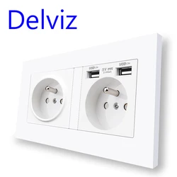 Delviz French Standard Socket, France/Poland/Belgium Wall Embedded socket for home, With USB Charger Ports Dual 16A power outlet