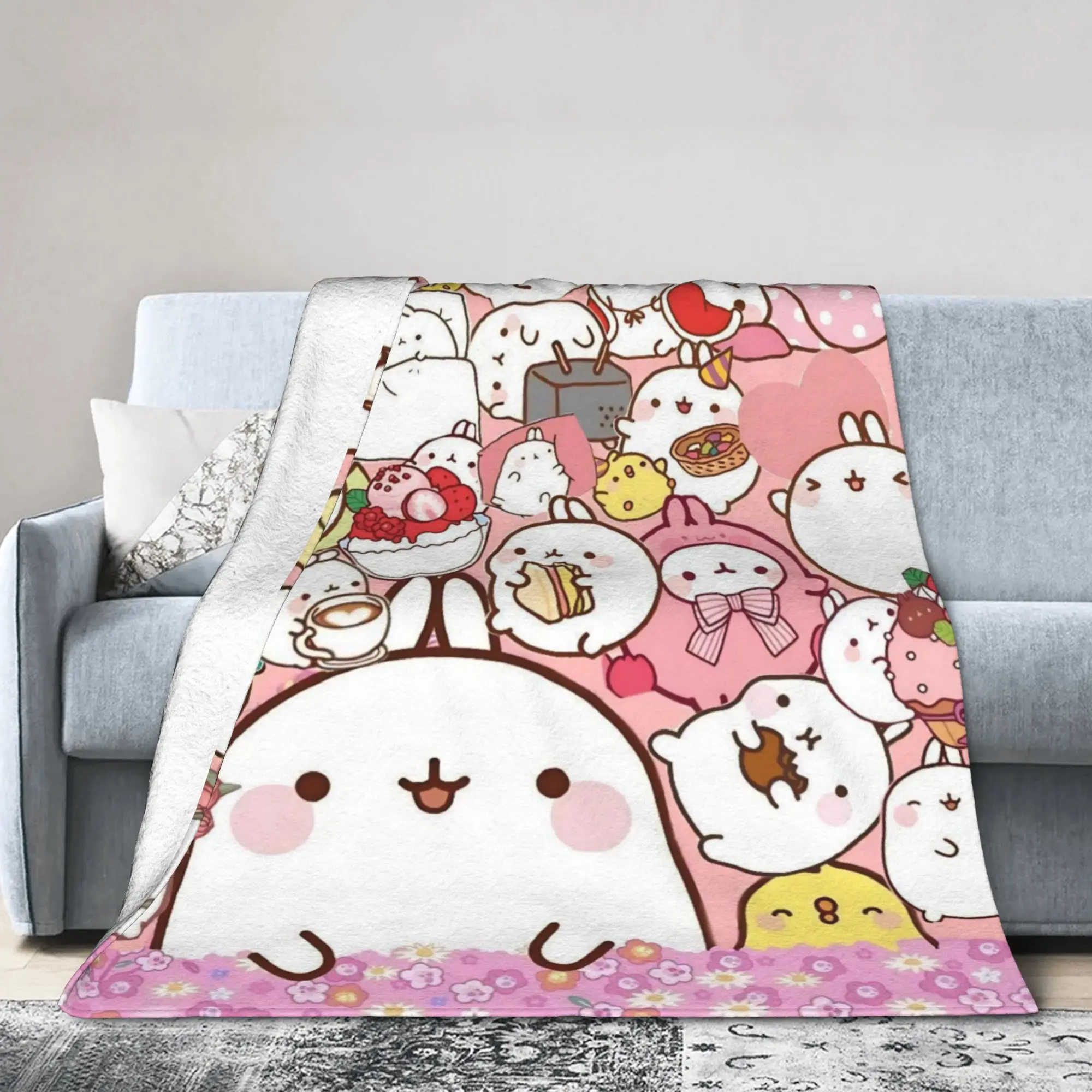 Molangs Pius Rabbit Cartoon Blanket  Flannel Throw Blankets Summer Air Conditioning Personalised Ultra-Soft Warm Bedspread