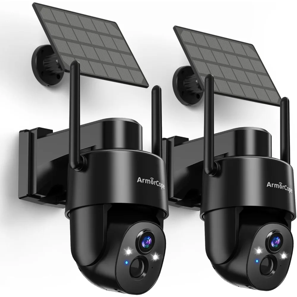 

2pack 2k hd solar security cameras wireless outdoor, 360° ptz view outdoor cameras for home security,color night vision with spo