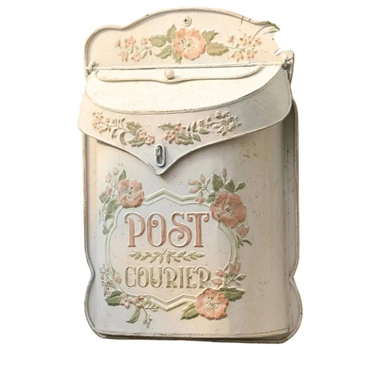 [Greatitem]Retro Style Mailbox, Wall Metal Mailbox with Bee Pattern, Nostalgic Home Decoration,Wall Mounted Storage Box Mailbox
