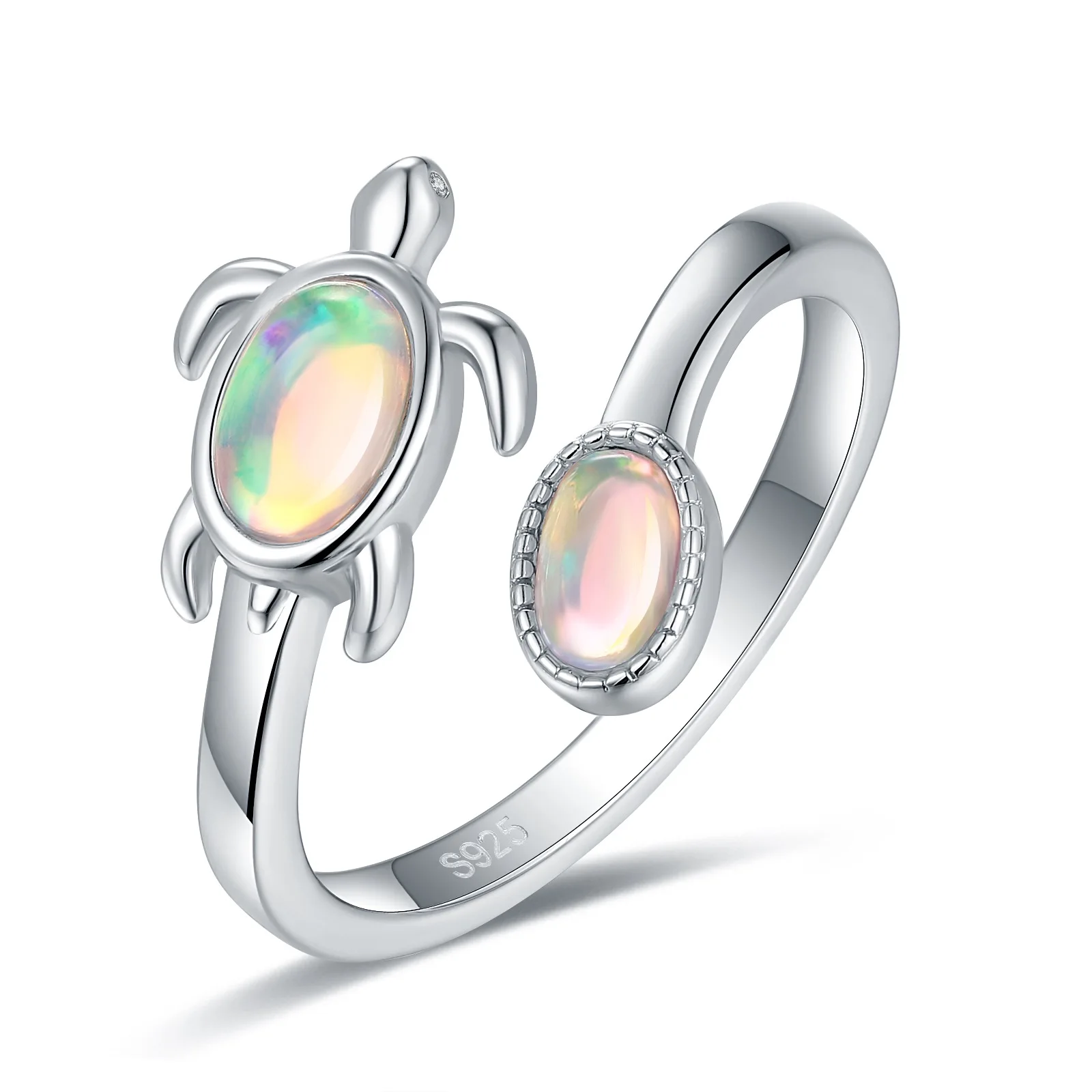 

925 Sterling Silver Opal Sea Turtle Ring Adjustable Open Nature Ocean Mother Daughter Rings Jewelry Animal Gifts for Women Girls
