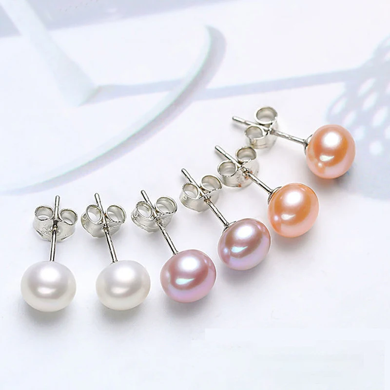 100% Natural Pearls Stud Earrings Real Freshwater Cultured Pearls 925 Metal Earring Wedding Fashion Jewelry Gifts for Women