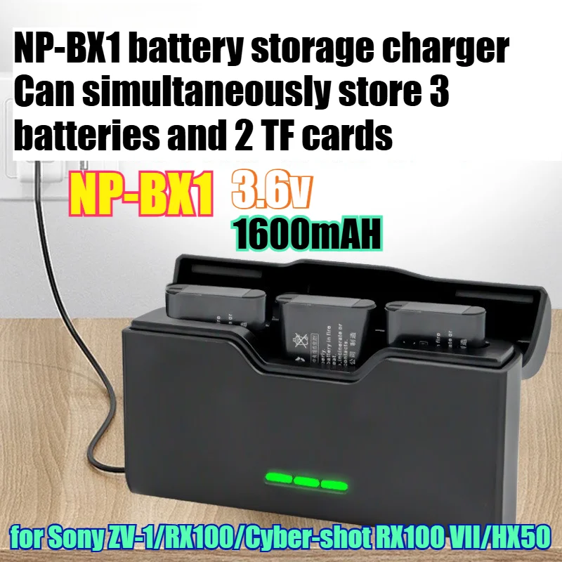 1600mAh NP-BX1 Lithium Battery Replacement for Sony ZV-1/RX100/Cyber-shot RX100 VII/HX50 High Capacity Li-ion Camera Battery