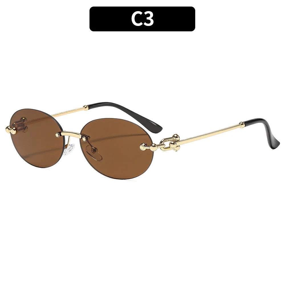 New Metal Frameless Oval Woman Sunglasses Luxury Brand Design Summer Sun Protection Sunnies Man Fashion Sunglasses UV400 view 5