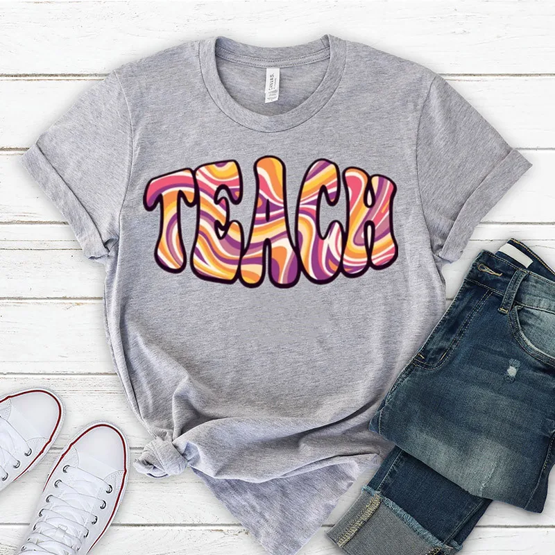 Retro Teacher Tee, First Day Of School Kindergarten Elementary Teacher Hippie Vintage Gift For Teacher Hers 100% cotton Unisex