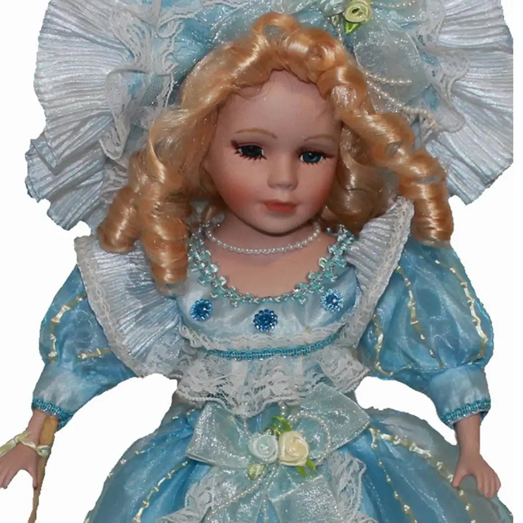 Figurine en céramique Girl Butter Nobility avec ensemble de robe bleu clair, 40cm