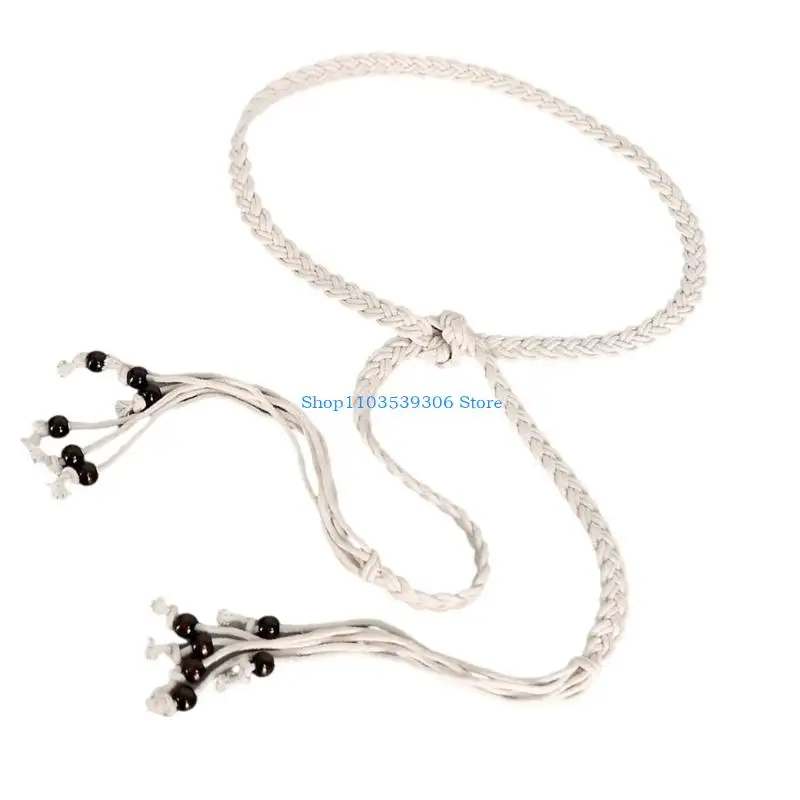 400A أنيقة حبل قطن مضفر حزام العرقية حبة الدانتيل ربط مرنة طول الخصر الحبل حبل للاستخدام المكتبي غير الرسمي في الهواء الطلق