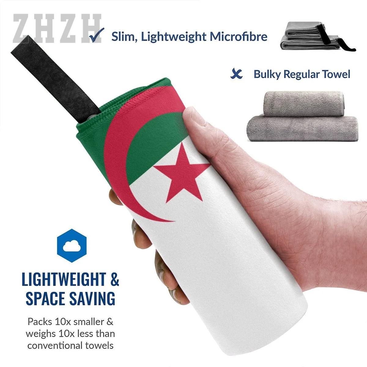 More Design Algeria Flag Emblem Bath Towel Quick dry Microfiber Absorbing Soft Water Breathable Beach Swimming Bathroom