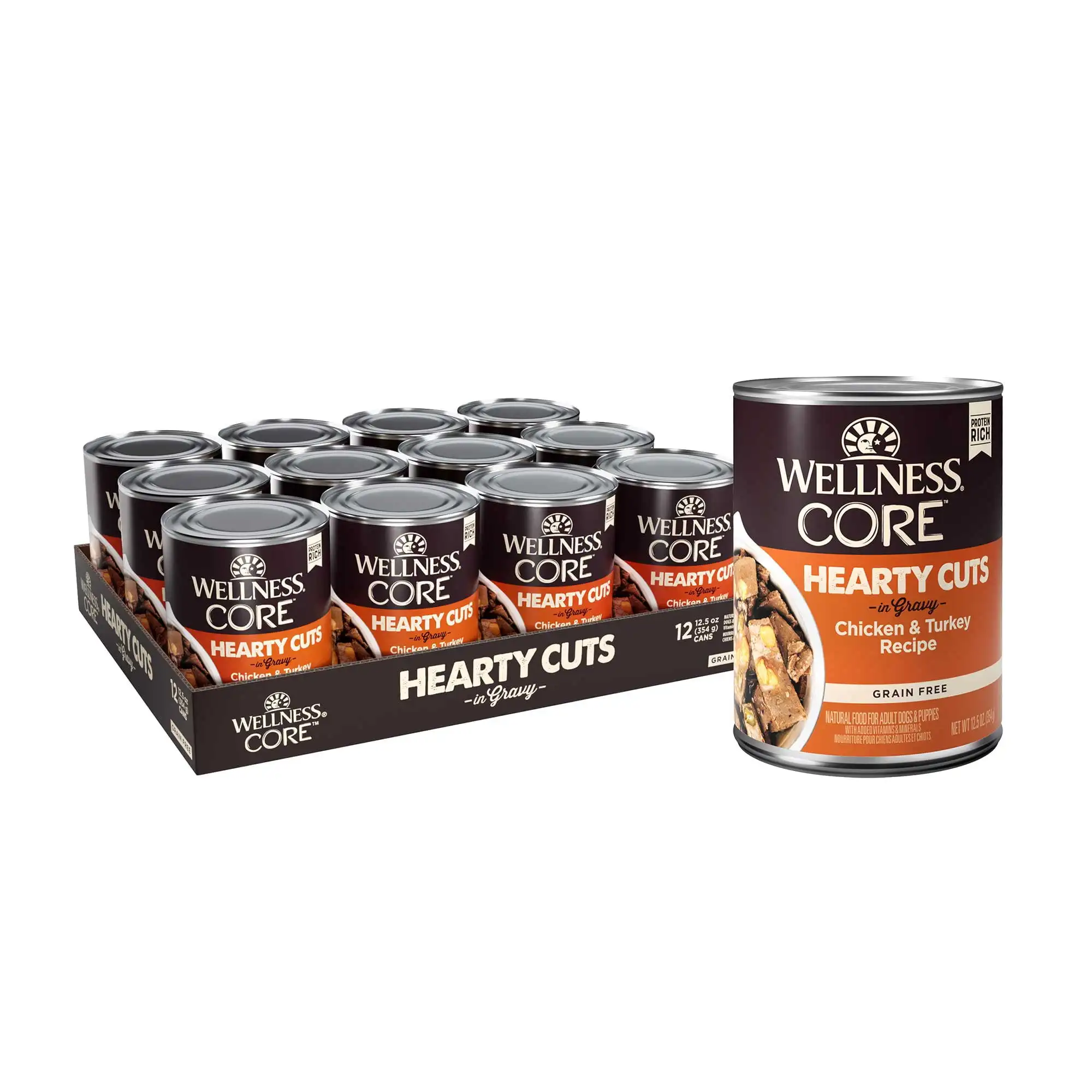 

Wellness Core Hearty Cuts Natural Wet Grain Free Canned Dog Food, Chicken & Turkey, 12.5-Ounce Can (Pack of 12)