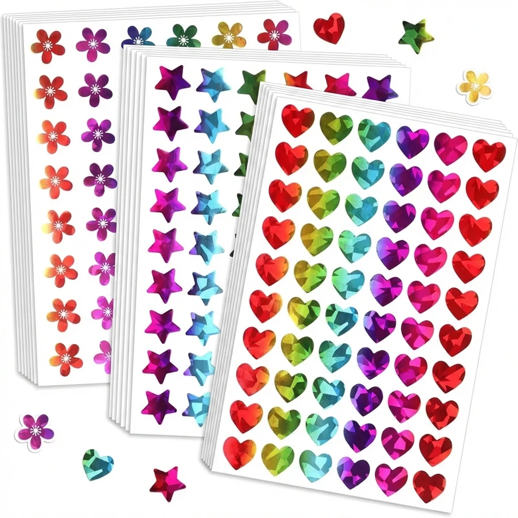 480-1620pcs Holographic Reward Stickers for Students Shiny Star Flower Heart Teacher Supplies Classroom Behavior Chart Stickers
