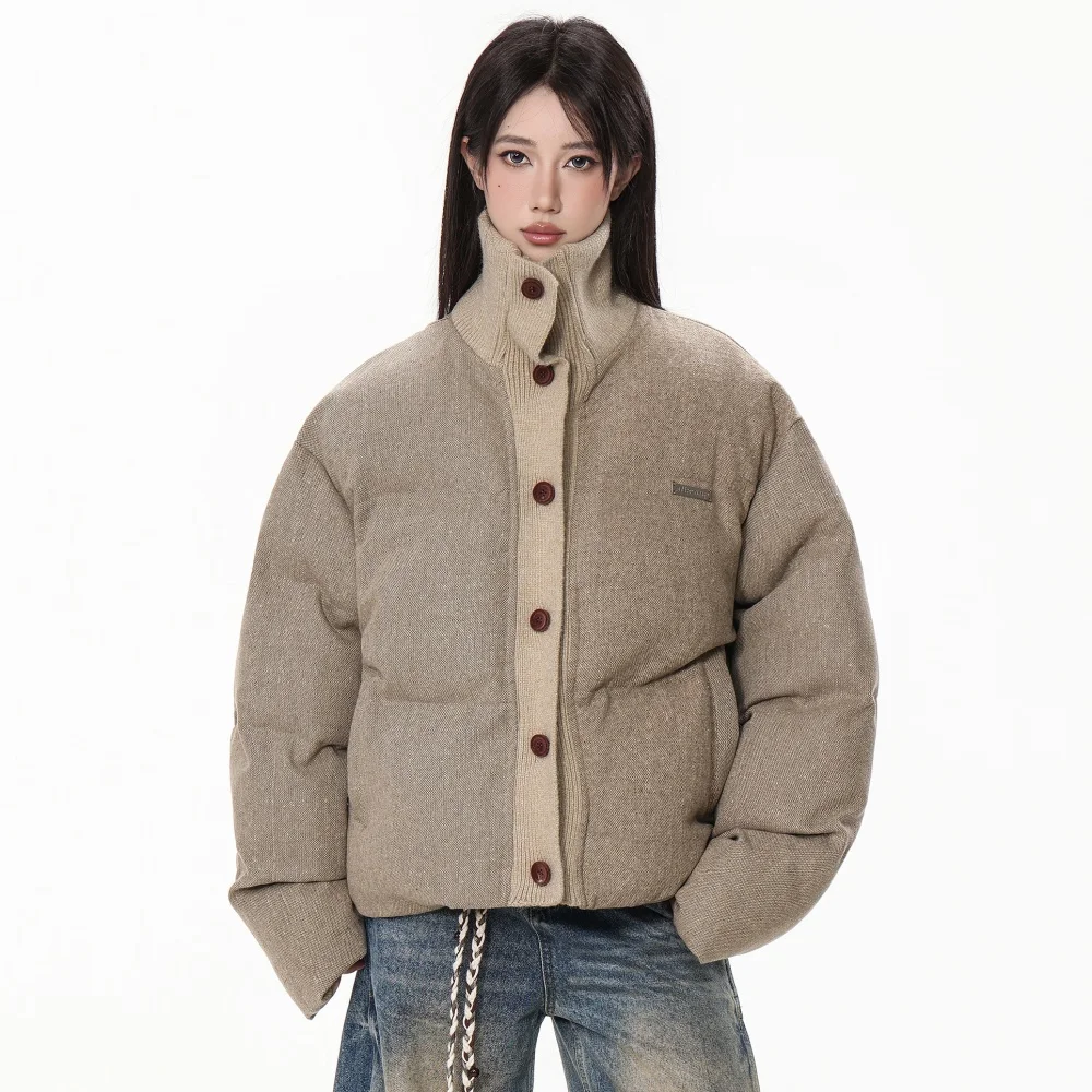 Women's Quilted Padded Jacket Stand Collar Fashion Women's Winter Parka Coffee Puffer Jacket Woman Y2k Winter Down Jacket Women