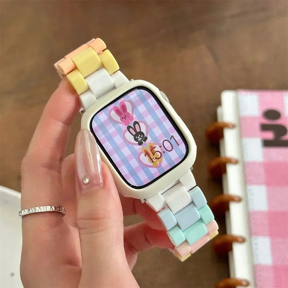 Bracelet en résine bonbon arc-en-ciel de printemps pour Apple Watch Ultra 2 49mm 7 8 9 10 41 45 40mm 42 44 46mm, Bracelet pour femmes pour IWatch 6 SE