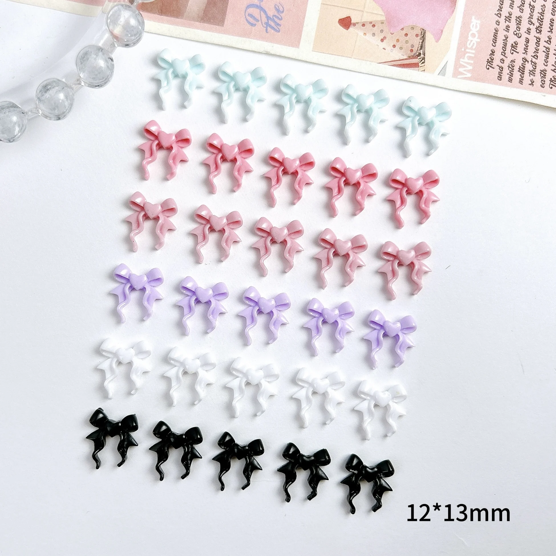 60 pçs cor sólida doce onda arcos resina arte do prego encantos minimalista brilhante coração bowknots decorações de unhas diy manicure suprimentos