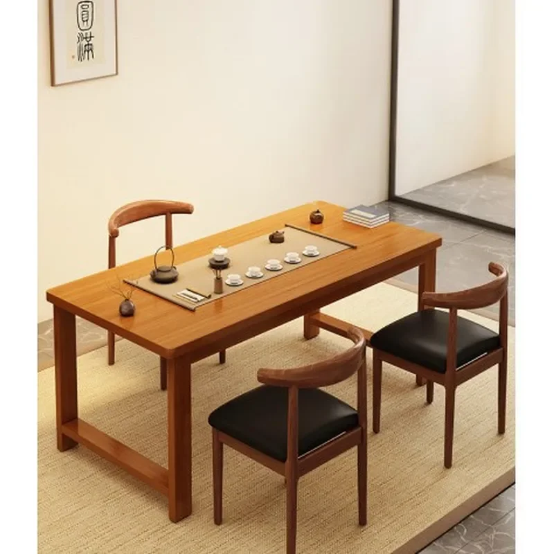 Solid Wood Legs Coffee Table Dual Purpose Large Board Tea Table New Chinese Style For Living Room Household Dining Chairs