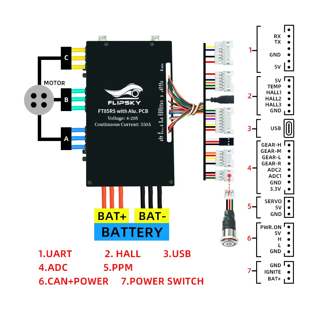 FLIPSKY FT85RS 84V 550A ESC With Aluminum Case Water Cooling Enclosure NON-VESC For E-Foil Fighting Robot Surfboard AGV Robot