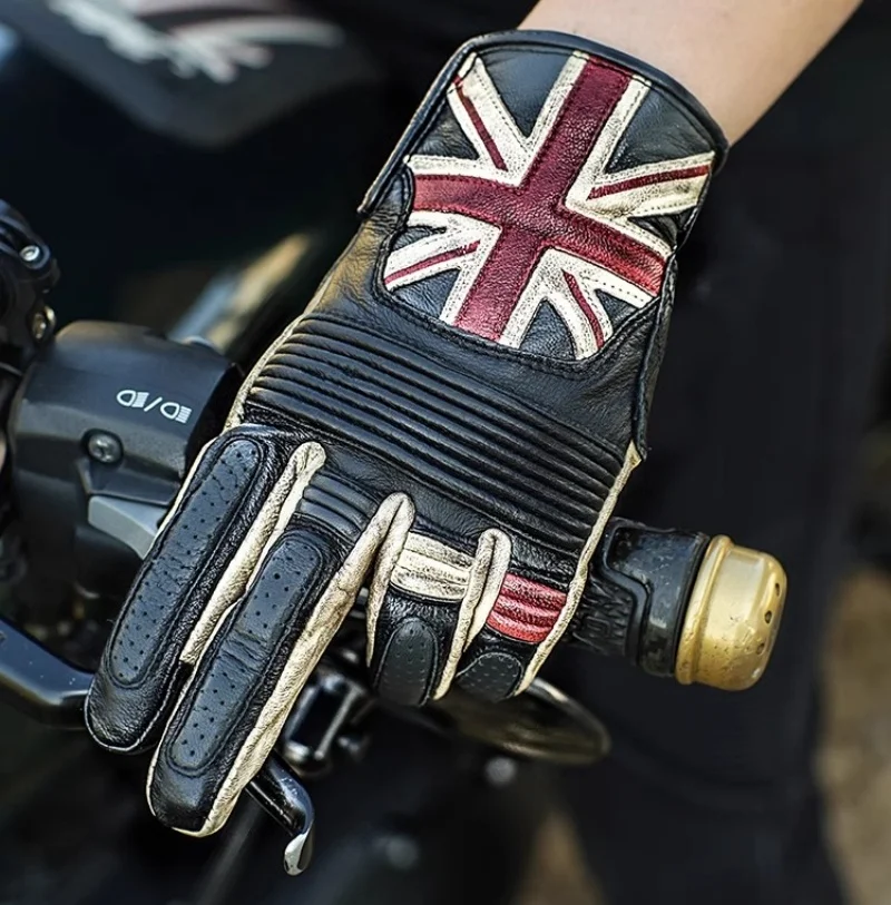 Retro Genuine Leather Motorcycle Gloves Unisex Outdoor Riding Protective Motocross Driving Gloves Touch Screen Size:S-3XL 2color