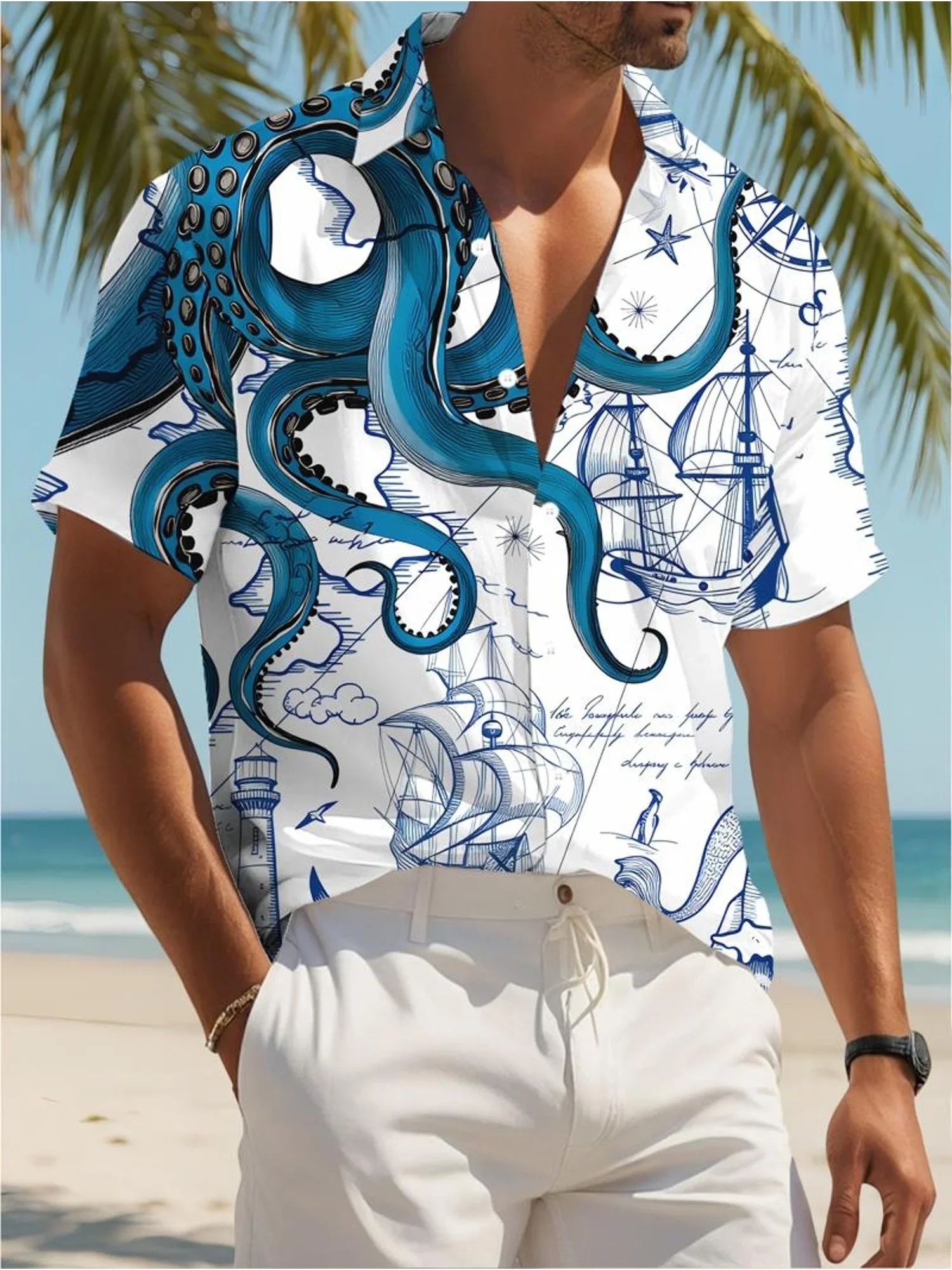 

Summer Fashion Men's Hawaiian Shirt Man Short Sleeve Vibrant Party Print Loose Fit Lightweight Beach Outfit Tops