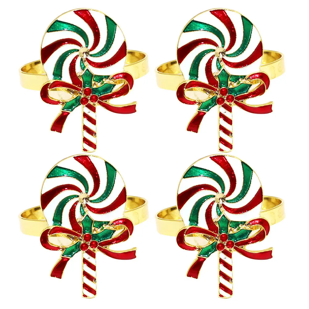 4Pcs Lollipop Napkin Ring Decor Alloy Napkin Clasps Tabletop Centerpiece for Formal Casual Events Christmas Wedding Holiday