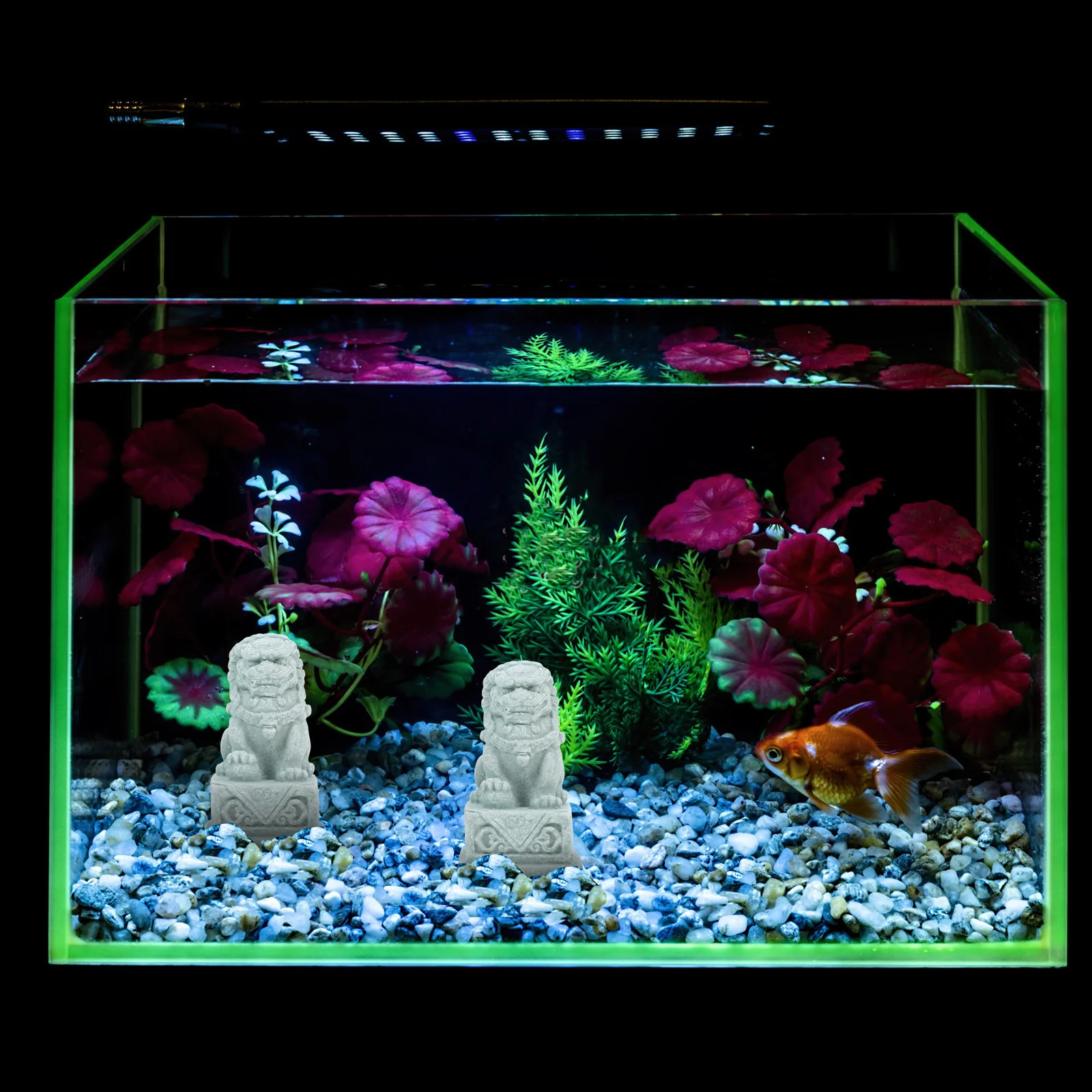 

2Pcs Fish Tank Resin Stone Lion Aquarium Landscape Decoration Durable Non-Fading Chinese Style Ornamental Resin Craft