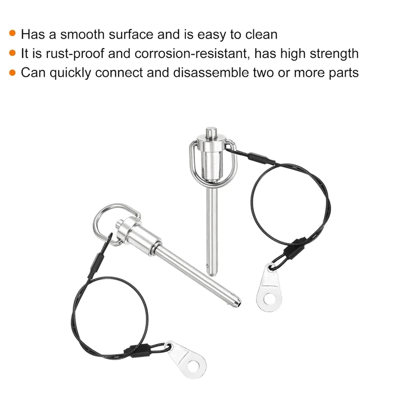 RMWIN-Stainless Steel Ring Handle Locking Pins(2 Pieces), 6X50mm(Dia. X L), Quick Release Push-Button Ball Design With Wire Incl