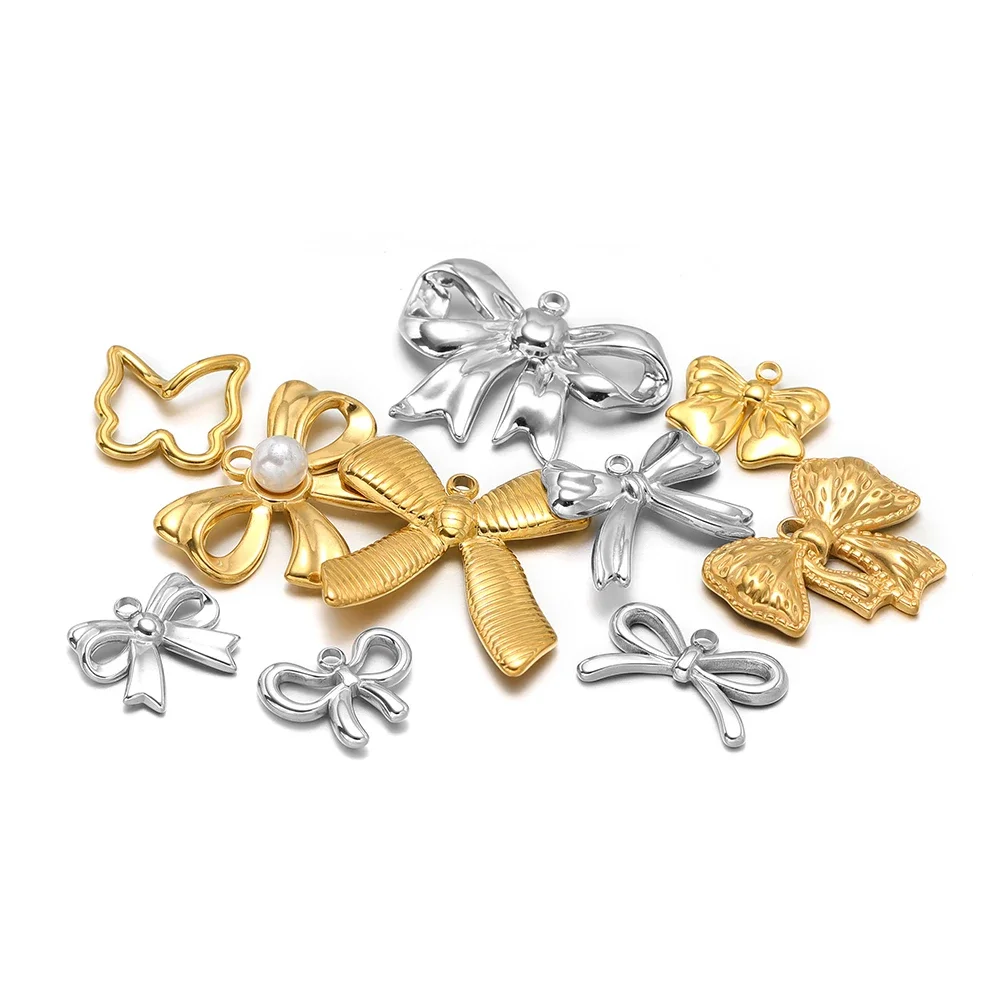 5pcs Bow Knot Charms Stainless Steel Prevent Allergy Gold Bow Pendants for DIY Girls Earrings Necklace Supplies Jewelry Making - Detail 1