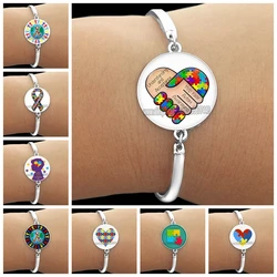 Autism Awareness Puzzle Bracelet  Autism Puzzle Round Glass Bracelet Caring for Autism People Fashion Bracelet Accessories