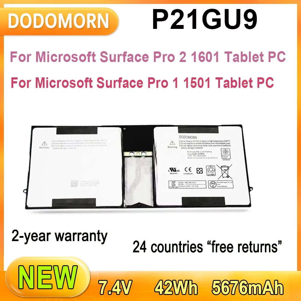 New P21GU9 For Microsoft Surface Pro 2 1601 / 1 1501 Tablet PC Rechargeable Li-ion Laptop Battery 2ICP/5/94/104 2-year warranty