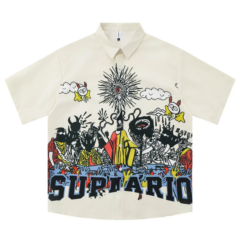 

Dark Icon Creative Figure Graffiti Printed Men's Shirt Summer Street Short Sleeve Shirts for Men Hip Hop Style