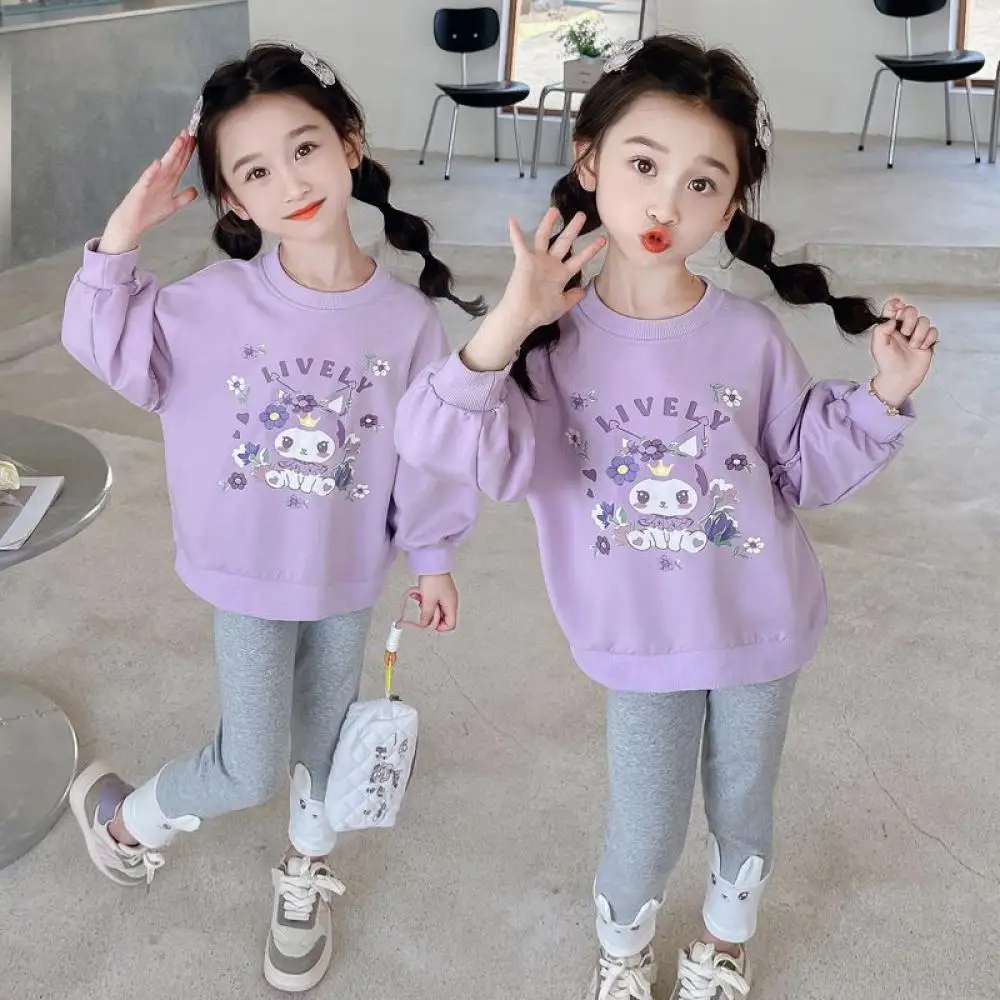 أنيمي سانريو بنات الكرتون كورومي طباعة هوديي مجموعة ملابس للأطفال البلوز + السراويل الطويلة 2 قطعة طويلة الأكمام البلوز #4