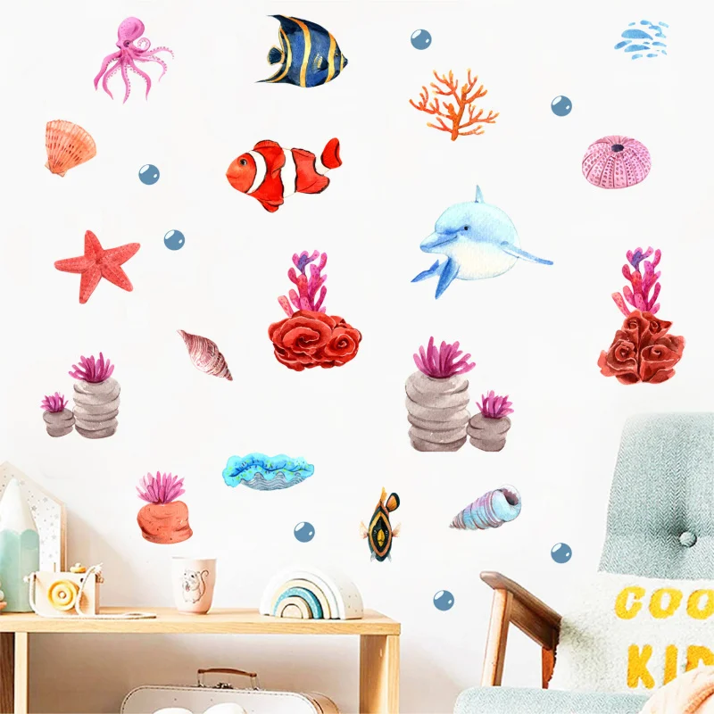 ملصقات حيوانات على شكل سمكة صغيرة مضيئة للحياة البحرية لغرفة المعيشة وغرفة المعيشة، شارات جدارية ذاتية اللصق وقابلة للإزالة