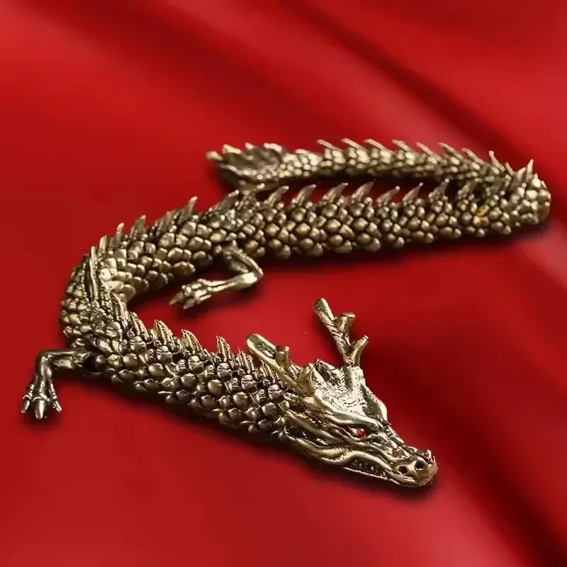 Moveable Body Joints Antique Brass Lucky Dragon Desktop Office Ornament Crafts Home Decoration Gifts 3D Dragon Statue Ornament