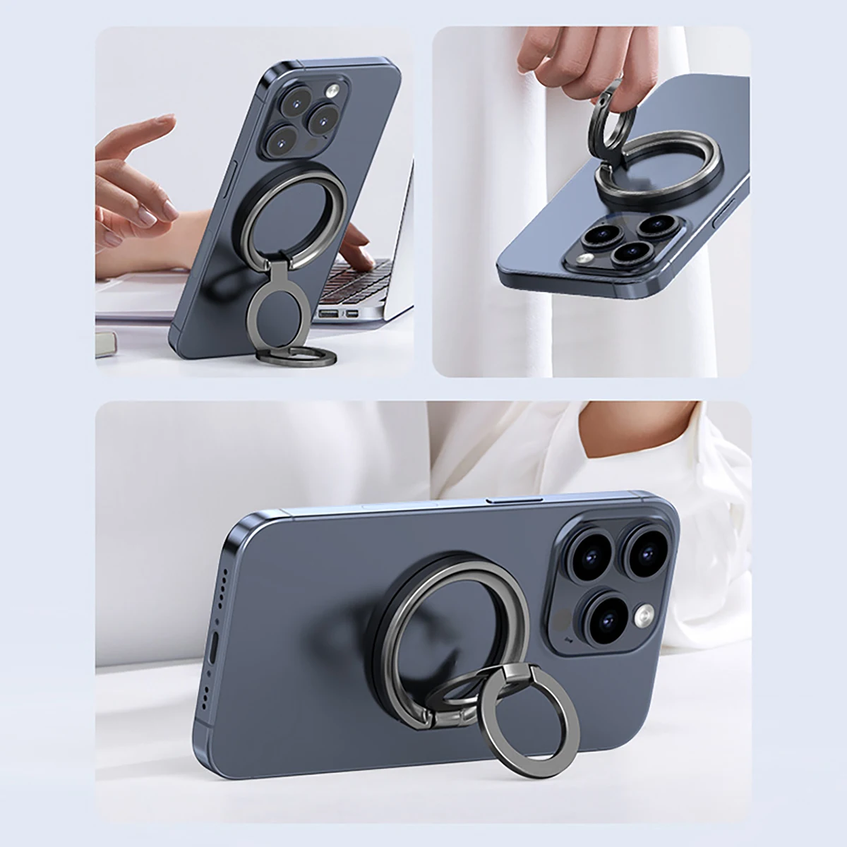 Magnetic Phone Ring Holder with Strong Magnetism, Universal, Multifunctional, Metal, Ultra-Thin, Foldable, 360-Degree Rotation, Multifunctional