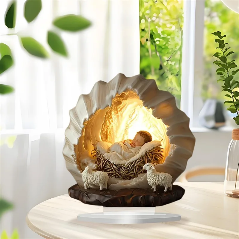 مشهد المهد الصغير ولادة يسوع ديكور النوم الطفل يسوع تمثال الجدول علامة للمنزل