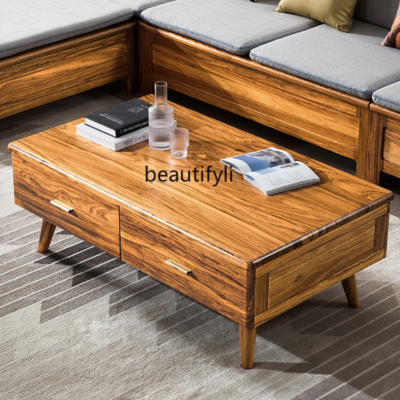 Solid Wood Coffee Table TV Cabinet Combination Small Apartment Living Room Home Floor Cabinet Modern New Chinese Style