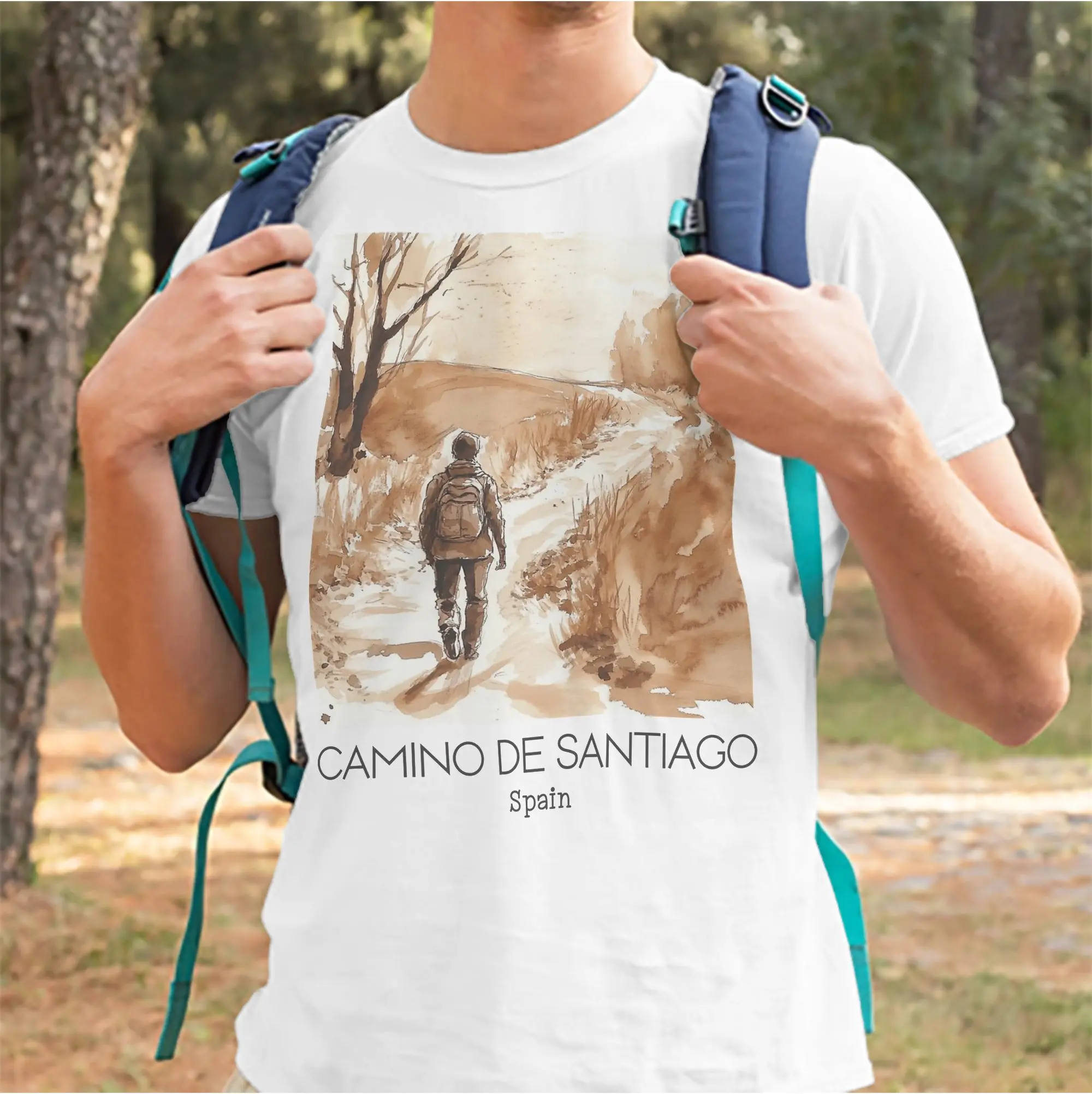 A Vintage Travel Art of Camino de Santiago Spain T-Shirt Men Casual Cotton Tees Crewneck Short Sleeve T Shirt Big Size Clothes