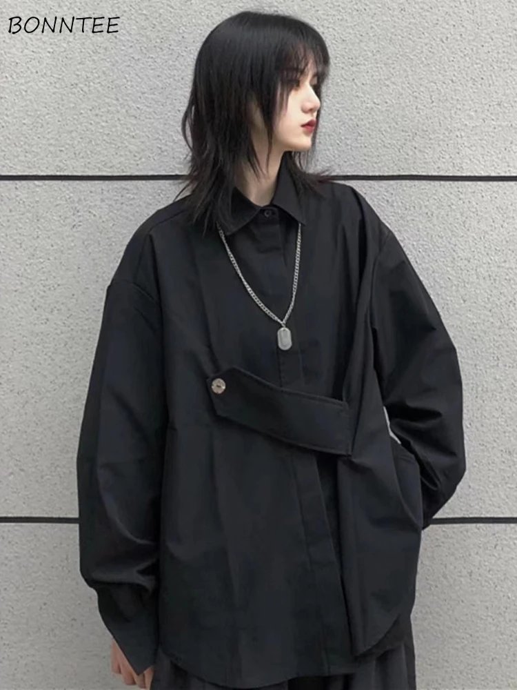 

Black Irregular Shirts Women Loose Cool Girls Gothic Unisex Fashion Long Sleeve Tops All-match Streetwear Personality Hipster